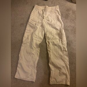 American Eagle Outfitters Cream Wide-Leg Cargo Pants